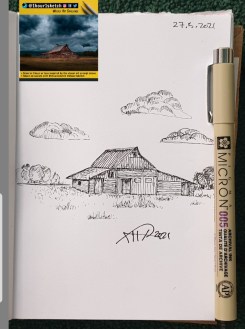 sketch of house by ali radwani ahradwani.com black pen pencil