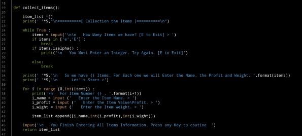 ali radwani python project Knapsack Problem Algorithm