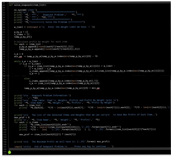 ali radwani python project Knapsack Problem Algorithm