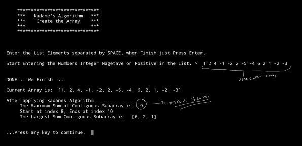 Ali radwani python project code Kadane Algorithm