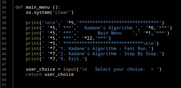 Ali radwani python project code Kadane Algorithm