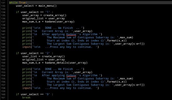 Ali radwani python project code Kadane Algorithm