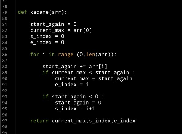 Ali radwani python project code Kadane Algorithm